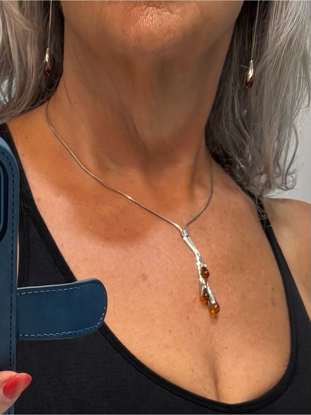 Elegant Silver 725 and Amber Necklace Set